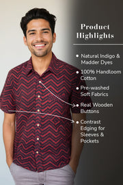 Indigo Handblock Print Pre-Washed Pure Cotton Crop Shirt 10074618