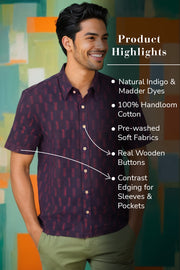 Indigo Handblock Print Pre-Washed Pure Cotton Crop Shirt 10074619