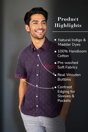 Indigo Handblock Print Pre-Washed Pure Cotton Crop Shirt 10074620