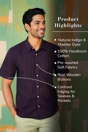 Indigo Handblock Print Pre-Washed Pure Cotton Crop Shirt 10074621