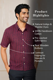 Indigo Handblock Print Pre-Washed Pure Cotton Crop Shirt 10074622