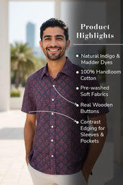 Indigo Handblock Print Pre-Washed Pure Cotton Crop Shirt 10074623