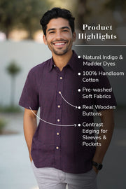 Indigo Handblock Print Pre-Washed Pure Cotton Crop Shirt 10074624