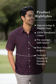 Indigo Handblock Print Pre-Washed Pure Cotton Crop Shirt 10074625