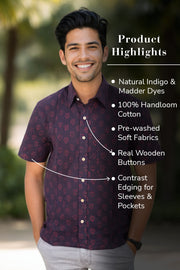 Indigo Handblock Print Pre-Washed Pure Cotton Crop Shirt 10074626