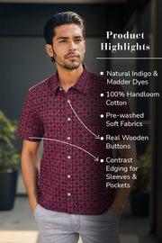 Indigo Handblock Print Pre-Washed Pure Cotton Crop Shirt 10074627