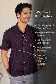 Indigo Handblock Print Pre-Washed Pure Cotton Crop Shirt 10074628