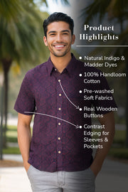 Indigo Handblock Print Pre-Washed Pure Cotton Crop Shirt 10074629