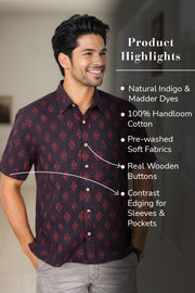 Indigo Handblock Print Pre-Washed Pure Cotton Crop Shirt 10074630