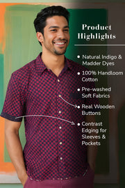 Indigo Handblock Print Pre-Washed Pure Cotton Crop Shirt 10074631