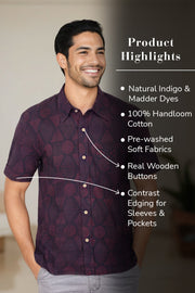 Indigo Handblock Print Pre-Washed Pure Cotton Crop Shirt 10074633