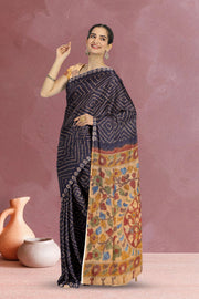 Blue Kalamkari Printed Linen Saree 10074911
