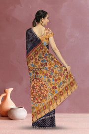 Blue Kalamkari Printed Linen Saree 10074911