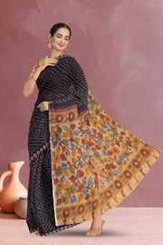 Blue Kalamkari Printed Linen Saree 10074911