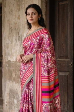Cream Kashmiri Printed Silk Saree 10075988