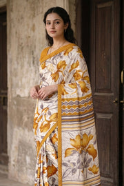 Cream Kashmiri Printed Silk Saree 10075990