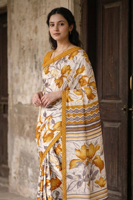 Cream Kashmiri Printed Silk Saree 10075990