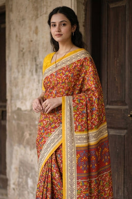 Red Kashmiri Printed Silk Saree 10075994