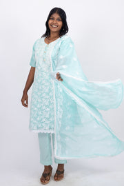 Blue Chikankari Embroidery Viscose Silk Co- ord Set 10076188