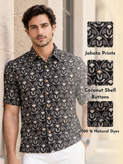 Black Half Sleeve Jahota Printed Cotton Mens Shirt 10076224