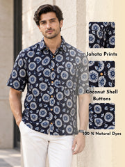 Blue Half Sleeve Jahota Printed Cotton Mens Shirt 10076225