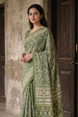 Green Kashmiri Printed Silk Saree 10076304