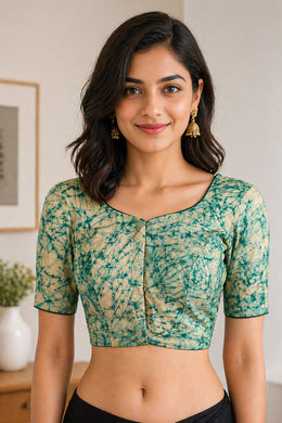 Teal Green Batik Cotton Blouse 10076552