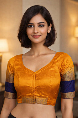 Burnt Amber Yellow Kanjivaram Soft Silk Blouse 10076612