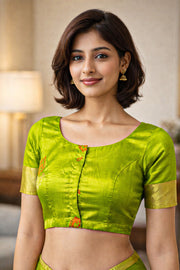 Lemon Grass Green Kanjivaram Soft Silk Blouse With Zari Border 10076615