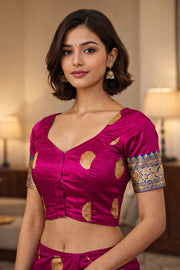 Royal Magenta Kanjivaram Silk Blouse With Floral Motifs and Floral Border 10076617