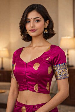 Royal Magenta Kanjivaram Silk Blouse With Floral Motifs and Floral Border 10076617