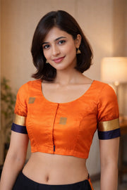 Saffron Glow Orange Kanjivaram Soft Silk Blouse With Geometric Motifs 10076619