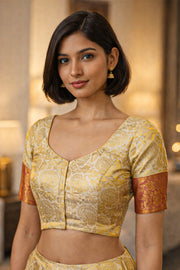 Sand Pearl Cream Kanjivaram Soft Silk Blouse With Floral Motifs And Floral Border 10076625