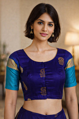 Midnight Bloom Blue Kanjivaram Soft Silk Blouse With Paisley Motifs 10076630