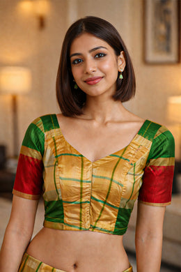 Honey Bronze Yellow Kanjivaram Soft Silk Blouse With Checks Designs 10076633