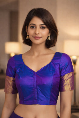 Peacock Feather Blue Kanjivaram Silk Blouse 10076638