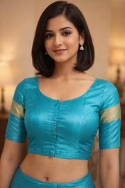 Tropical Aqua Blue Kanjivaram Silk Blouse 10076643