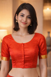 Sunburst Orange Kanjivaram Silk Blouse 10076644