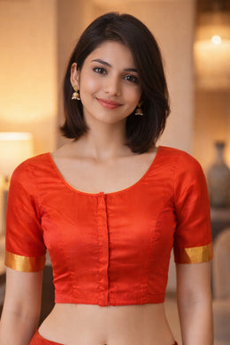 Sunburst Orange Kanjivaram Silk Blouse 10076644