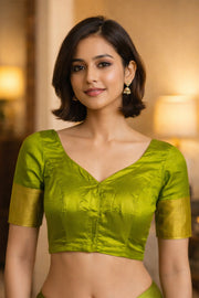 Spring Gold Green Kanjivaram Silk Blouse 10076648