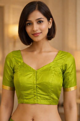 Spring Gold Green Kanjivaram Silk Blouse 10076650