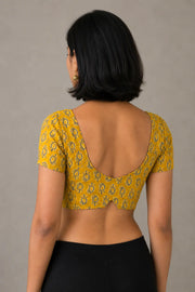 Yellow Cotton Hand Block Printed Blouse 10077147