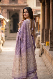 Lavender Printed Semi Tussar Silk Saree 10077237