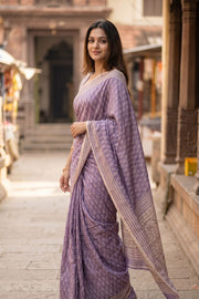 Lavender Printed Semi Tussar Silk Saree 10077237