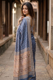 Light Blue Printed Semi Tussar Silk Saree 10077238