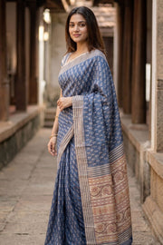 Light Blue Printed Semi Tussar Silk Saree 10077238