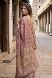 Light Brown Printed Semi Tussar Silk Saree 10077239