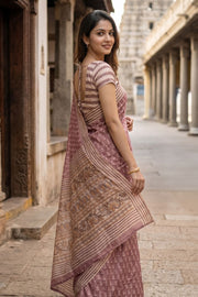 Light Brown Printed Semi Tussar Silk Saree 10077239