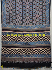 Blue Ajrakh Printed Mulmul Cotton Saree 10077287