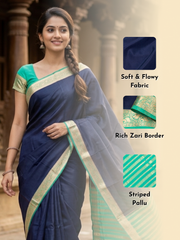 Dark Blue Semi Mysore Crepe Silk Saree 10077783